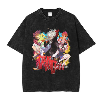DanDaDan T Shirt Anime Oversized Vintage Washed T-shirts Streetwear Retro Manga Ayase Momo Takakura Ken DTG Printing Top Tee Men