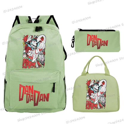 3Pcs Set Anime Dan Da Dan Backpack with Lunch Bags Pencil Case，Cartoon Ayase Momo Takakura Ken Print Women Men Schoolbag