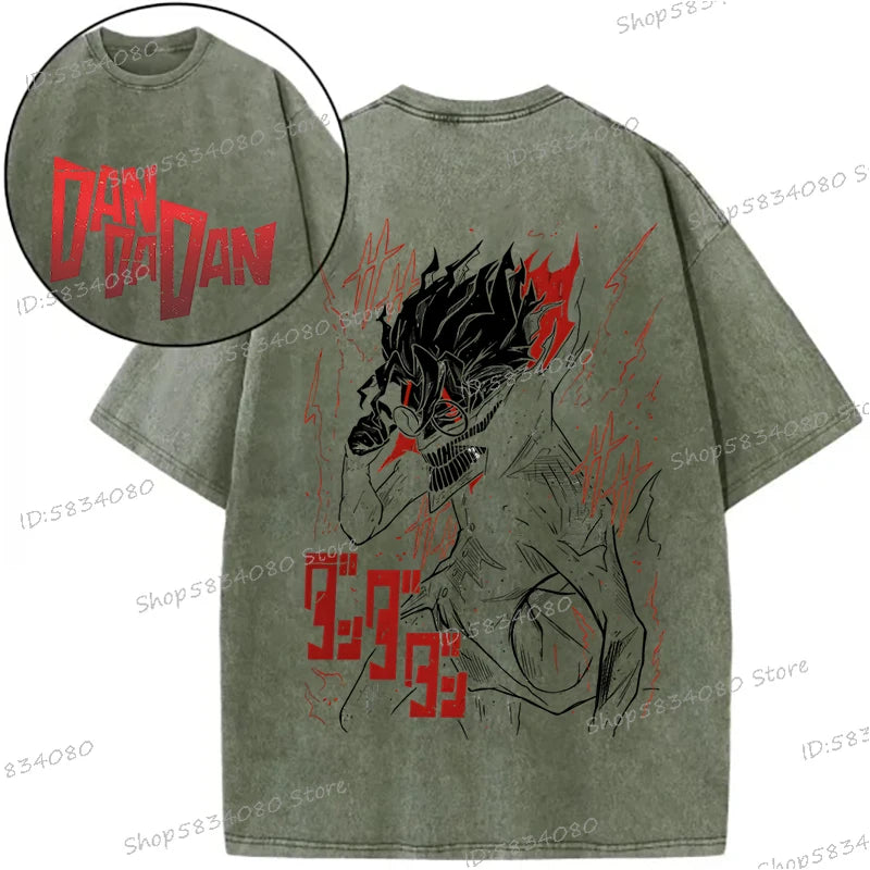 Dandadan Okarun T-shirts for Men Women Washed Cooton Tee Shirt Japanaise Anime Manga Gift Anime Dan Da Dan Cool Street T-shirt