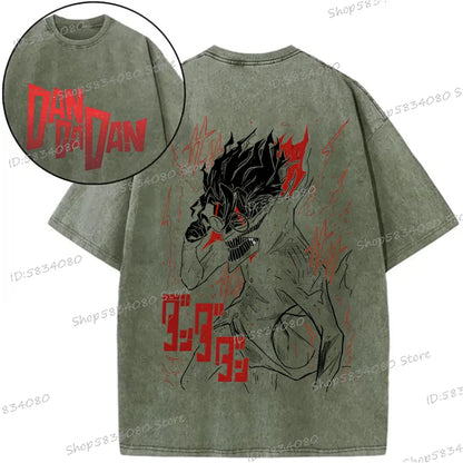 Dandadan Okarun T-shirts for Men Women Washed Cooton Tee Shirt Japanaise Anime Manga Gift Anime Dan Da Dan Cool Street T-shirt