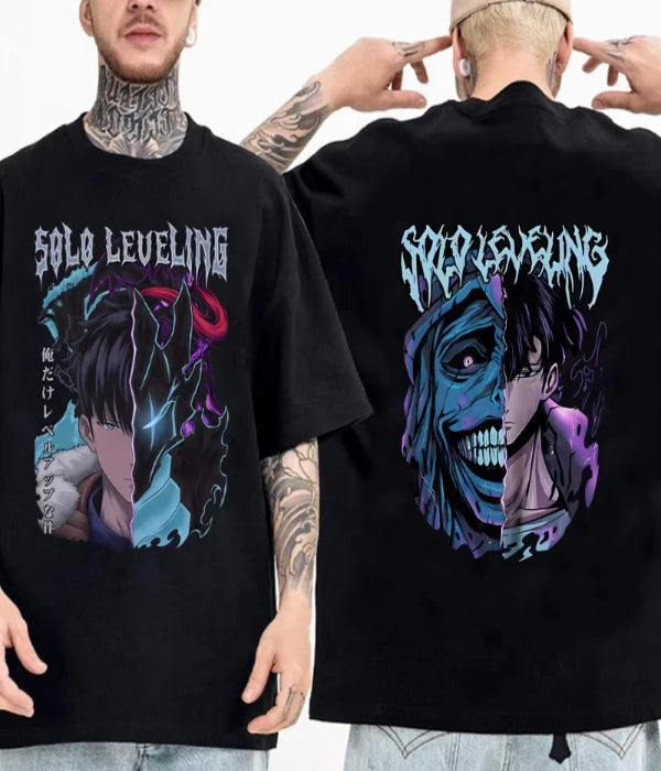Solo Leveling Statue of God Shirt Sung Jinwoo Shirt Anime Graphic Tees Anime High Quality T Shirt Tops Streetwear