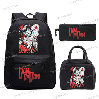 3Pcs Set Anime Dan Da Dan Backpack with Lunch Bags Pencil Case，Cartoon Ayase Momo Takakura Ken Print Women Men Schoolbag