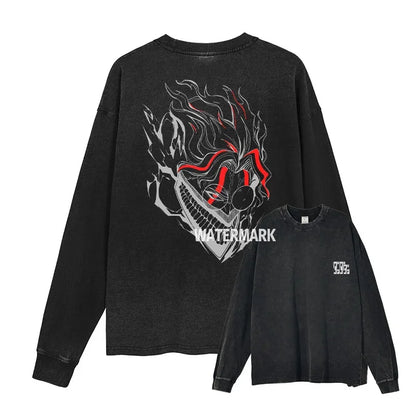 Anime Dan Da Dan Sweater Vintage Washed Dandadan Long Sleeve T Shirts Oversized Ayase Momo Sweatshirts Pullover Men 100% Cotton