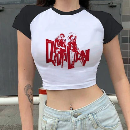 Anime Dan Da Dan Women T Shirt Vintage Washed Dandadan T-shirts Streetwear Manga Ayase Momo Takakura Ken Crop Tops Tees Clothes