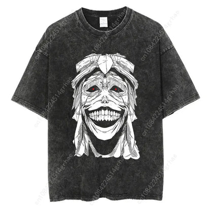 Japanese Anime Solo Leveling Print Vintage Washed Tshirt Harajuku Streetwear Graphic T-Shirt Summer Short Sleeve Cotton Tshirt