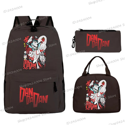 3Pcs Set Anime Dan Da Dan Backpack with Lunch Bags Pencil Case，Cartoon Ayase Momo Takakura Ken Print Women Men Schoolbag