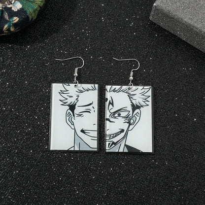 Anime Jujutsu Kaisen Figure Drop Earrings Itadori Yuji Ryomen Sukuna Acrylic Ear Accessories Cosplay Gift for Fans for Women Men
