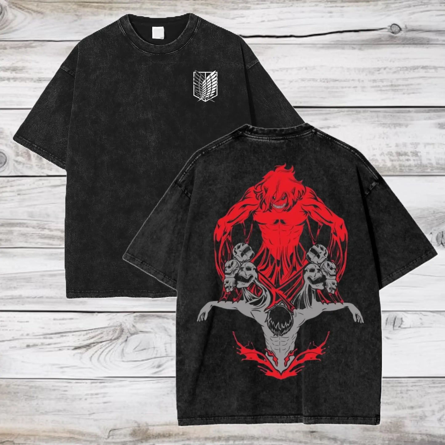 Attack on Titan Season 3 Scout Regiment Distress T-Shirt Anime Washed Tshirt Graphic T Shirts Harajuku Tops Tees