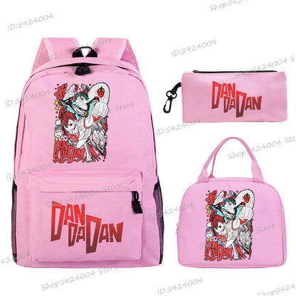 3Pcs Set Anime Dan Da Dan Backpack with Lunch Bags Pencil Case，Cartoon Ayase Momo Takakura Ken Print Women Men Schoolbag