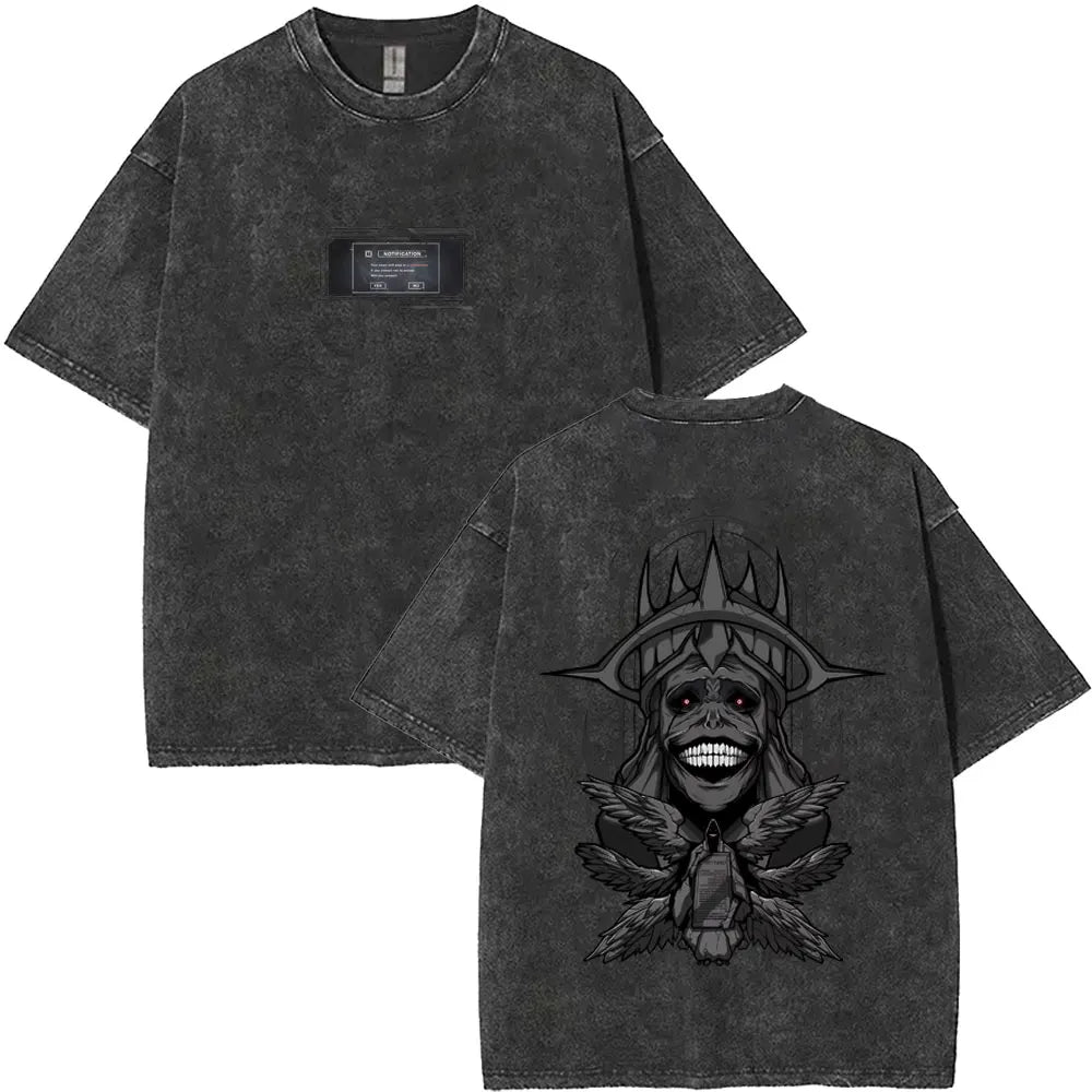 Washed Vintage Anime Solo Leveling Sung Jin Woo Double Sided Print T-shirt Men Manga Fashion Casual T Shirt Men's Oversized Tees
