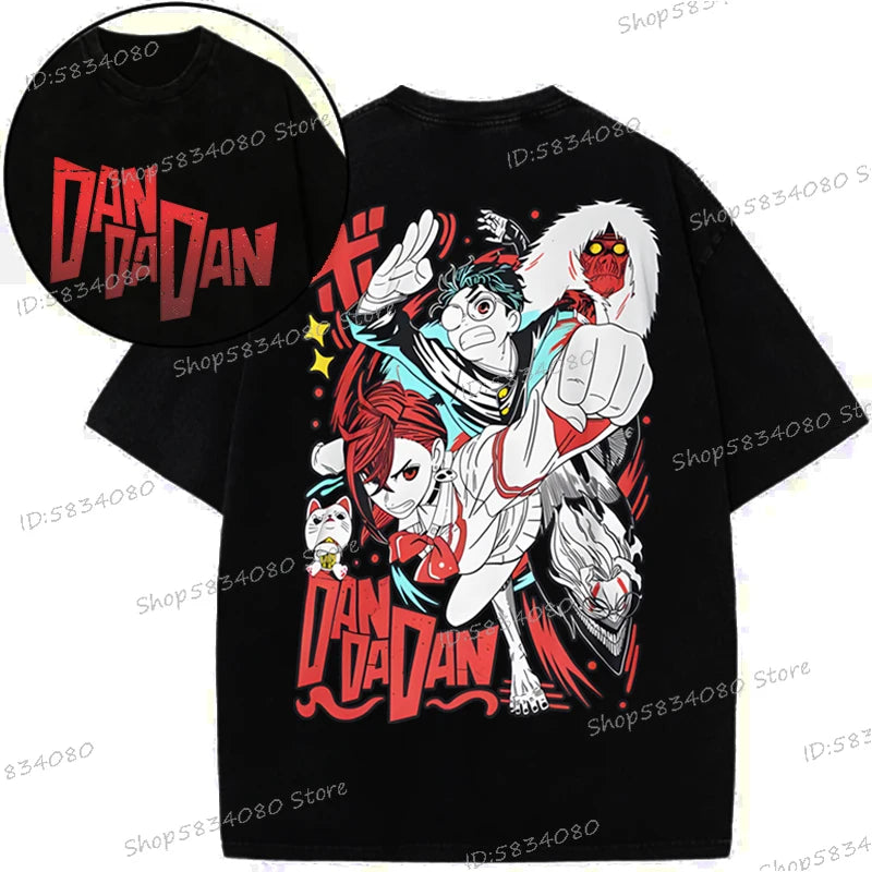Anime Dan Da Dan Street Cool T-shirts Tops Okarun Graphic Vintage  Wash Cotton Tee Anime Gifts Fashion Streetwear Men Clothes