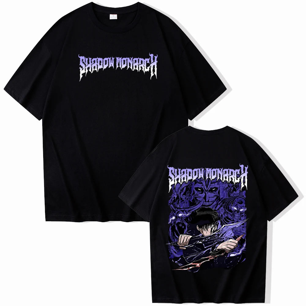 Anime Solo Leveling Shadow Monarch T-Shirts Man Women Summer Casual O-Neck Short Sleeve Shirts