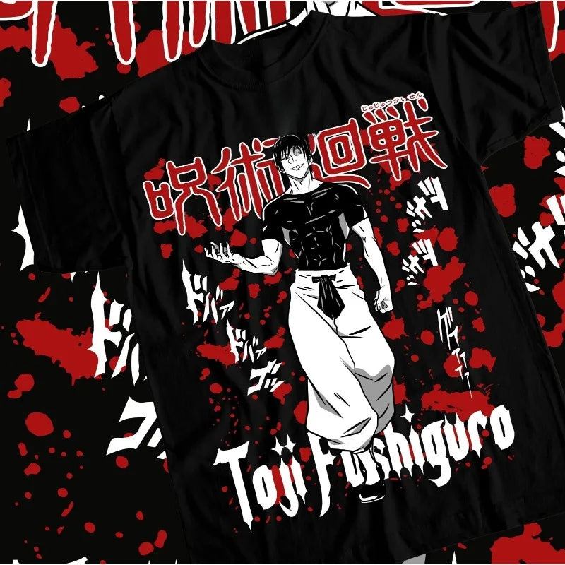 Summer Men's Fushiguro Toji T-shirt Jujutsu Kaisen Anime Horror Manga Short Sleeve All Size  High Quality Cotton T-Shirt