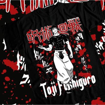 Summer Men's Fushiguro Toji T-shirt Jujutsu Kaisen Anime Horror Manga Short Sleeve All Size  High Quality Cotton T-Shirt