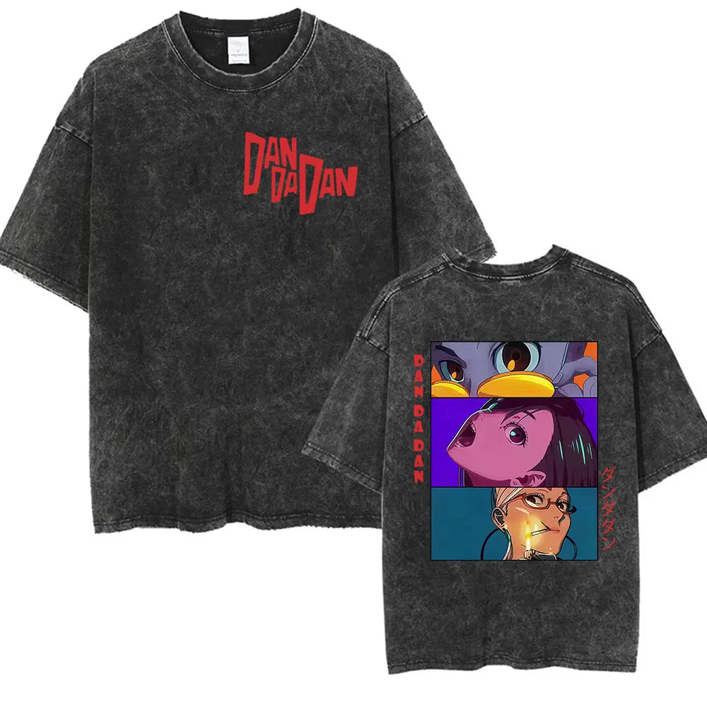 Japan Anime Dandadan Okarun Dan Da Dan Graphic T Shirt Men Women O-Neck Cute Style T-shirt Vintage Washed Cotton Tees Streetwear