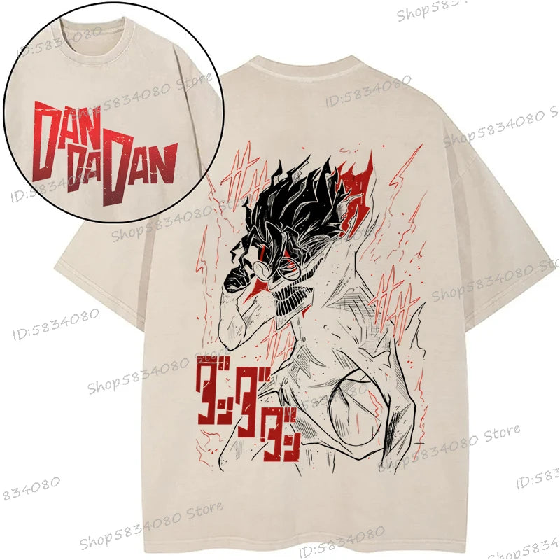 Dandadan Okarun T-shirts for Men Women Washed Cooton Tee Shirt Japanaise Anime Manga Gift Anime Dan Da Dan Cool Street T-shirt
