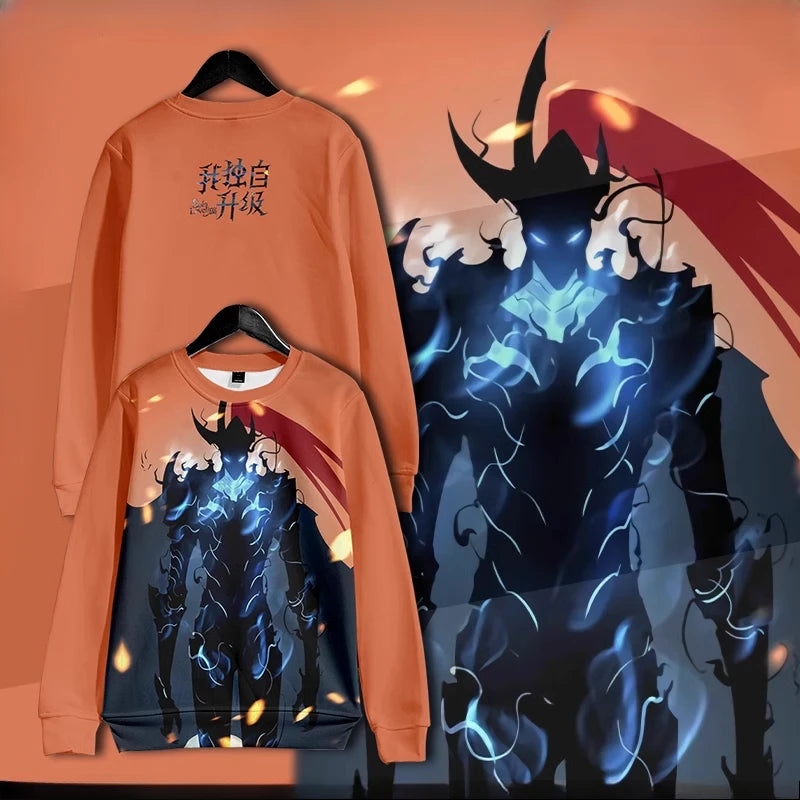 Anime Solo Leveling Sung Jin Woo Cosplay Hoodie Women Men O-neck Long Sleeve Crewneck Sweatshirt Casual Tracksuit