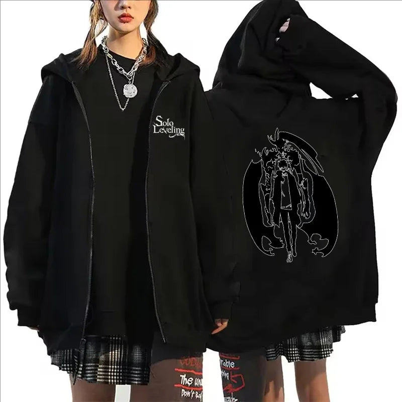 Anime Solo Leveling Printed Zipper Hoodies Women Men Autumn Winter Casual Harajuku Coat Fashion Fleece Long Sleeve Jacket Hoodie