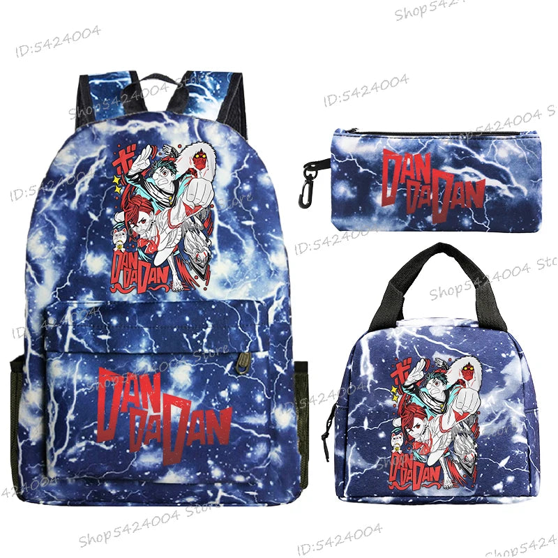 3Pcs Set Anime Dan Da Dan Backpack with Lunch Bags Pencil Case，Cartoon Ayase Momo Takakura Ken Print Women Men Schoolbag