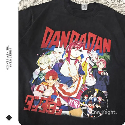 DanDaDan T Shirt Anime Oversized Vintage Washed T-shirts Streetwear Retro Manga Ayase Momo Takakura Ken DTG Printing Top Tee Men