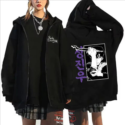 Anime Solo Leveling Printed Zipper Hoodies Women Men Autumn Winter Casual Harajuku Coat Fashion Fleece Long Sleeve Jacket Hoodie