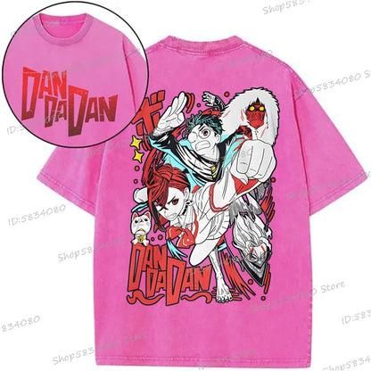 Anime Dan Da Dan Street Cool T-shirts Tops Okarun Graphic Vintage  Wash Cotton Tee Anime Gifts Fashion Streetwear Men Clothes